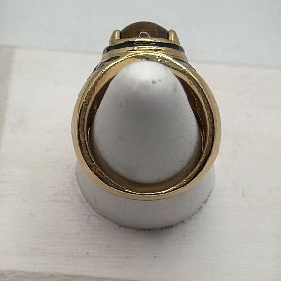 Brand New!! Size 11 24K gold plated ring with natural tiger eye stone with etche - Picture 3 of 4